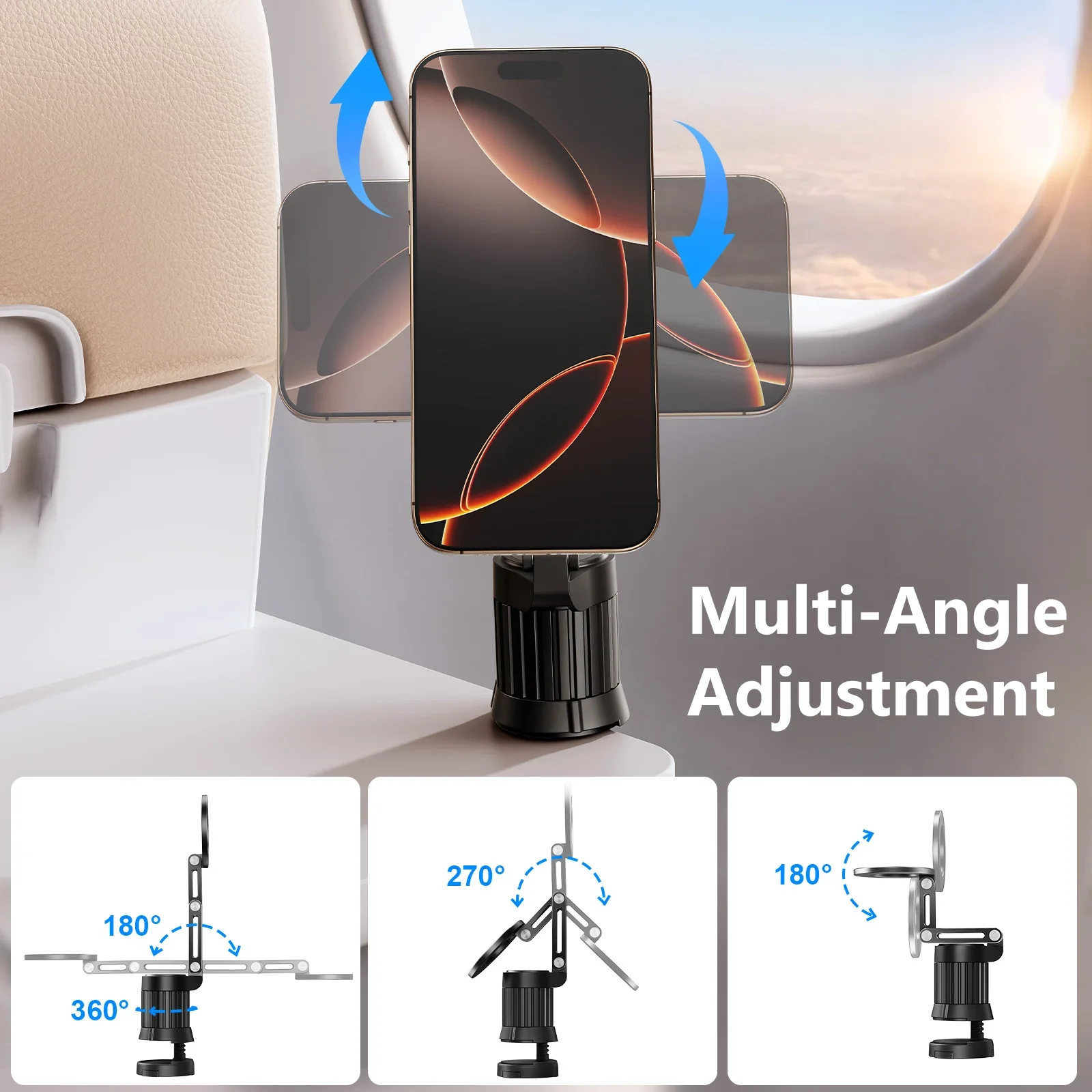 Eary Portable Magnetic Phone Holder Stand With 360 Rotatable Adjustable Universal For Airplane Desk Train Seat Travel Essentials
