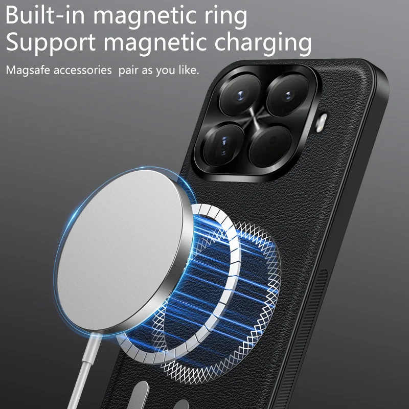 Luxury Leather Texture Magnetic Case for Wireless Charging - Elegant Bumper Cover