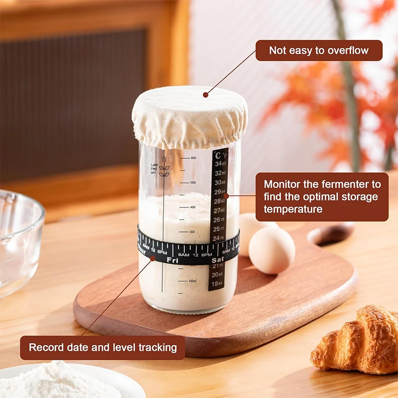 Premium Sourdough Starter Jar Kit - 24oz Glass Fermentation Set with Date Marked Feeding Band