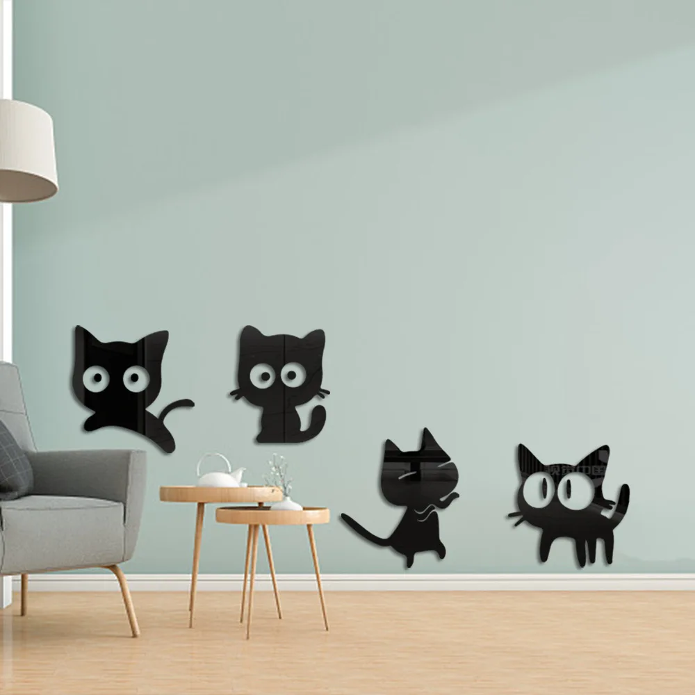 Cute kitten acrylic wall decoration mirror wall paste children's room self-adhesive decoration decorations living room