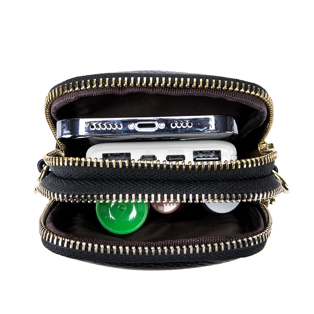 2023 New Genuine Leather Mini Shoulder Crossbody Bag Woman Adjustable Straps Double Zipper Messenger Bag Fashion Bag for Phone