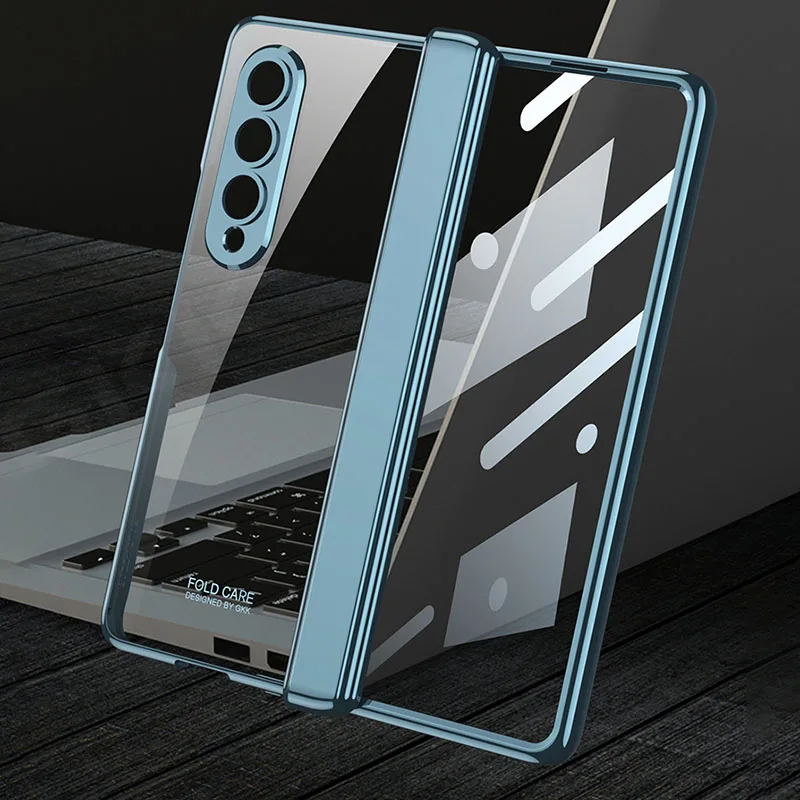 Luxurious Magnetic Hinge Glass Case with Plating for Foldable Phones - Durable, All-Inclusive Plastic Cover