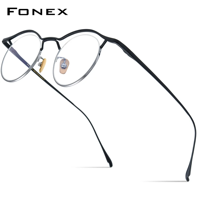 fonex-男性と女性のための半透明の眼鏡チタンフレームレトロなラウンド光学ハーフリム近視光学mf-001