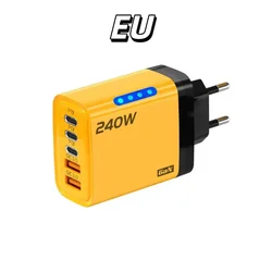 5 - in - 1 240W GaN Fast Charger with LED Light and Multi - Port USB - C & USB Charging Head - Yellow EU