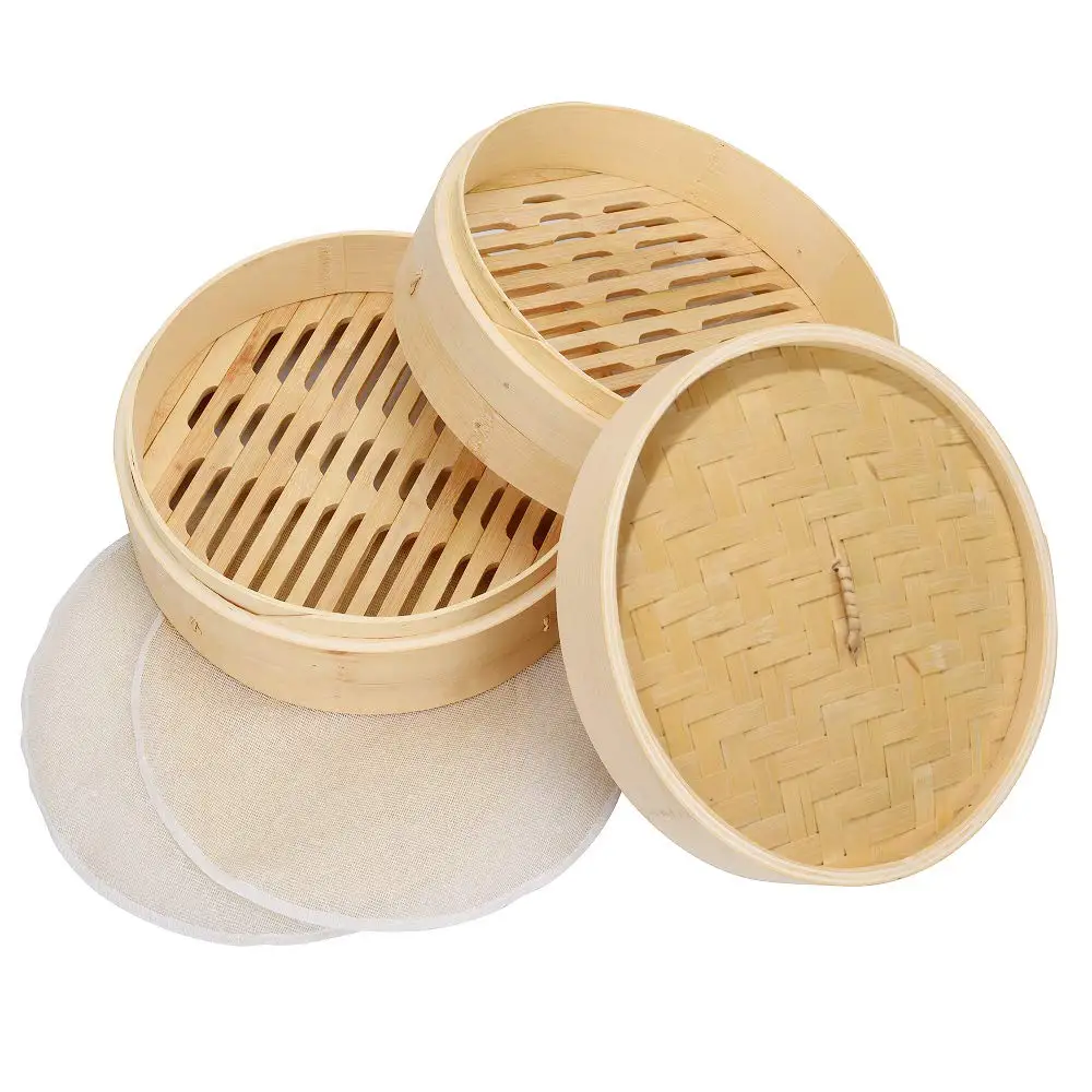 Handmade Bamboo 3 Tier Steamer Basket With Lid