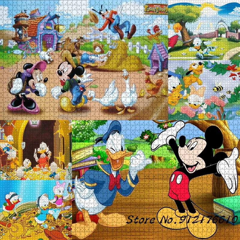 

Disney Anime Flat Puzzles 1000 Pieces Donald Duck Jigsaw Puzzles Educational Decompress DIY Cartoon Nurdery Wall Decor