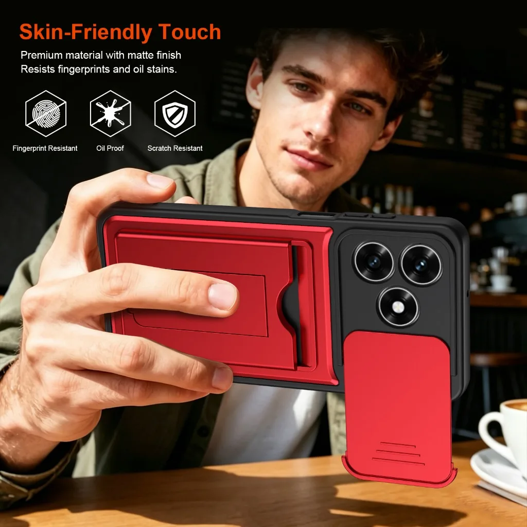 Slide Camera Cover Phone Case with Card Holder and Invisible Stand