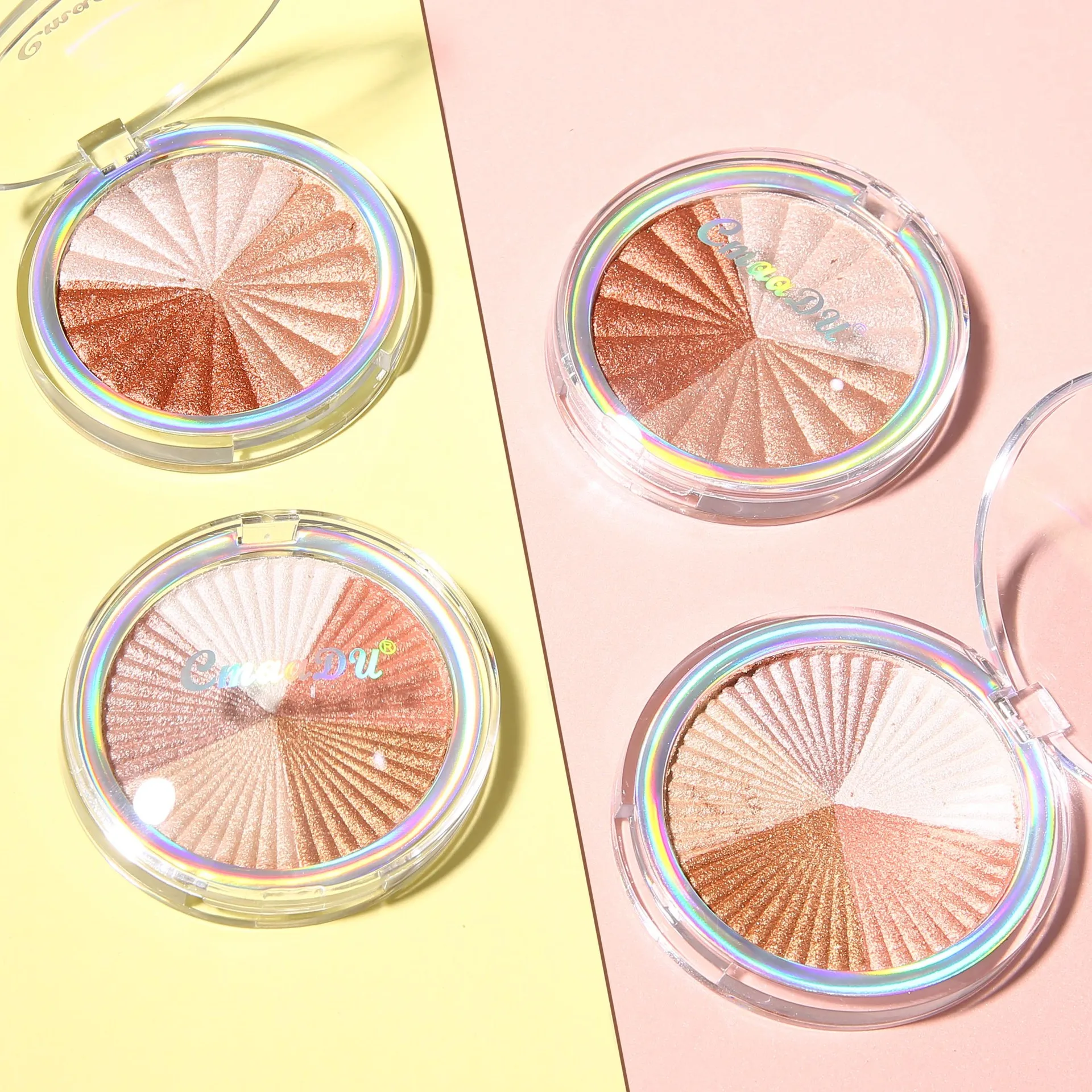 5-in-1 Highlighter Powder Palette - Long-Lasting, Easy-to-Apply, Shimmery Effect for Contouring and Brightening All Skin Tones w 6