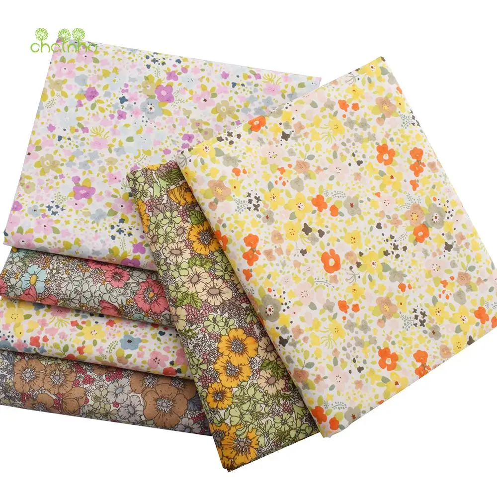 Chainho,Printed Plain Weave Poplin Cotton Fabric,DIY Quilting Sewing Material,Patchwork Cloth,Floral Series,3 Sizes,15PC2,Big