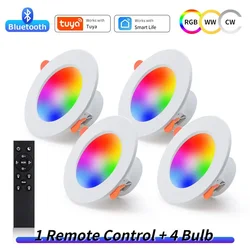 Tuya Bluetooth LED Smart Bulb with Remote & App Control - RGB Dimmable Downlight (4 lamp 1 remote)