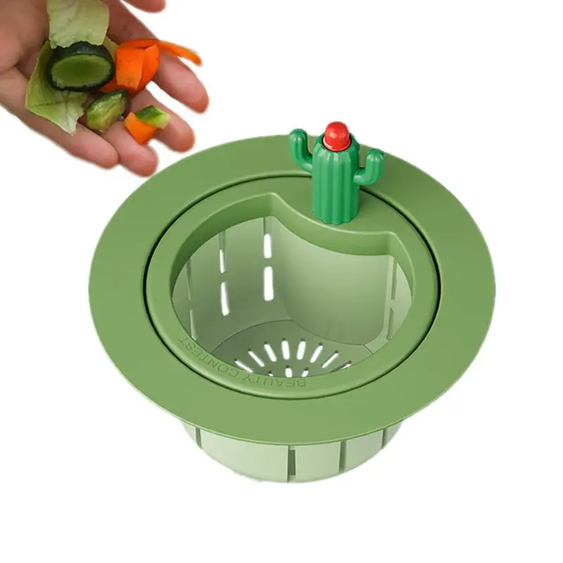 Sink Drain Strainer Basket Cute Cactus Sink Filter With Gasket Automatic Dumping Leftovers Garbage Filter Anti-Clogging