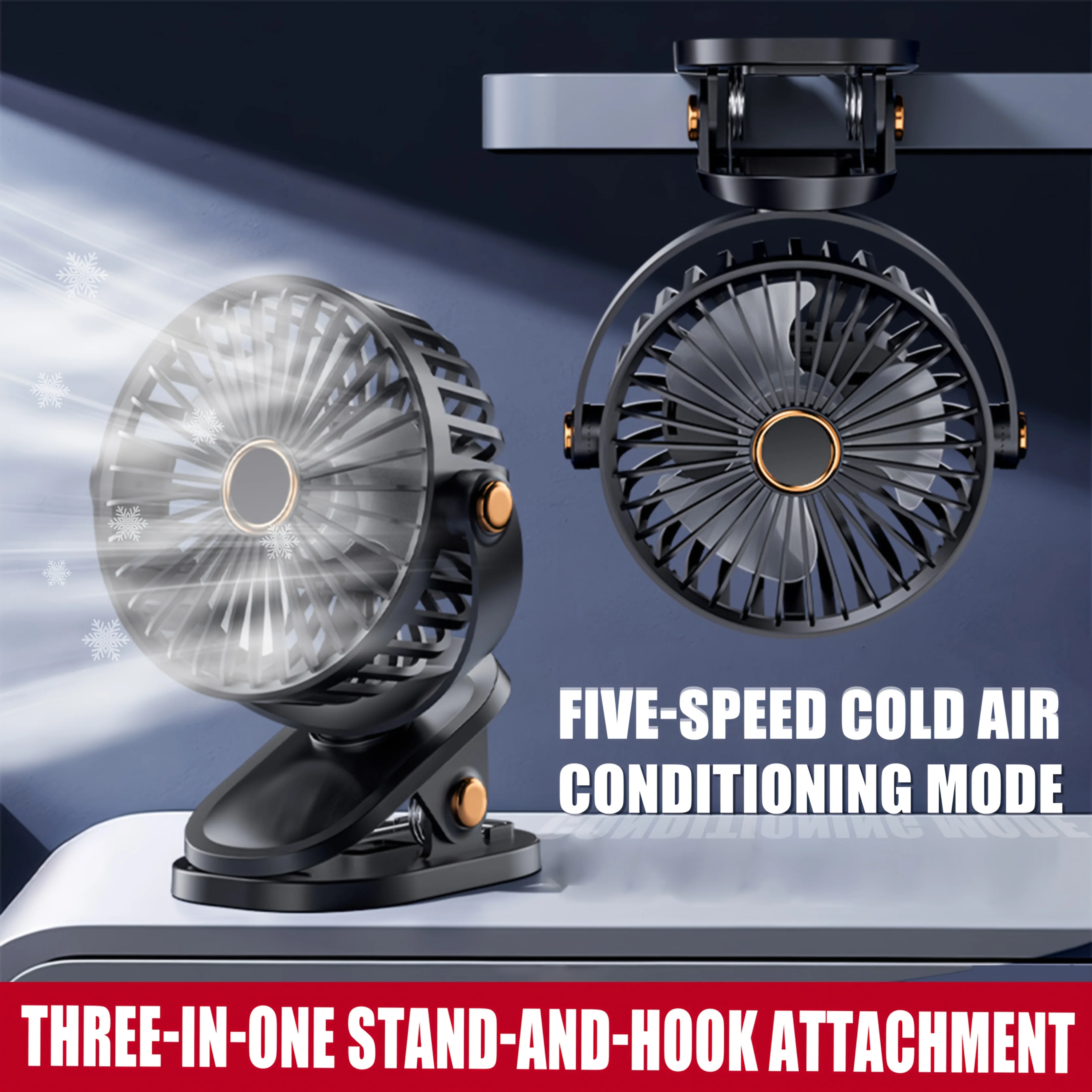 USB Desk Fan with Night Light, 3-Speed Adjustable, Portable Clip-On or Tabletop Stand