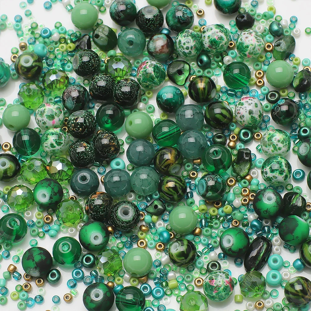 Green Crystal Glass Round Beads for Jewelry & Crafting - 45g Seed Beads for Handmade Creations