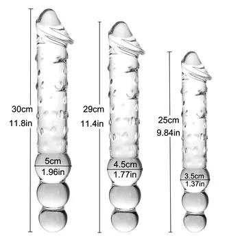 Large Transparent Crystal Immitate Glass Penis Dilddo with 3 Big Beads, Female Masturbation G-spot Anal Plug Sex Adult Toys 4