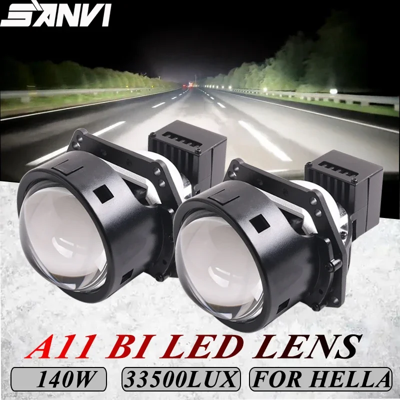 

SANVI 2PC A11 Bi LED Lense Auto Projector Lens With Frame for Audi A4 A5 A6 A8 2004-2018 Headlamp Upgrade 140W 33500LUX RHD LHD