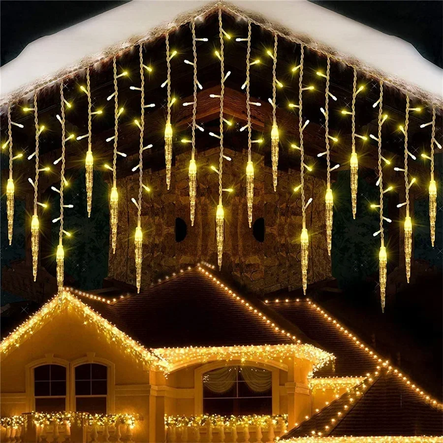 thumbnail image 1 of Luces LED de carámbanos para exteriores, cadena de luces navideñas conectables, cortina de ventana, luces de hadas para decoración de patio y jardín, 5-40 m, 1 of 5