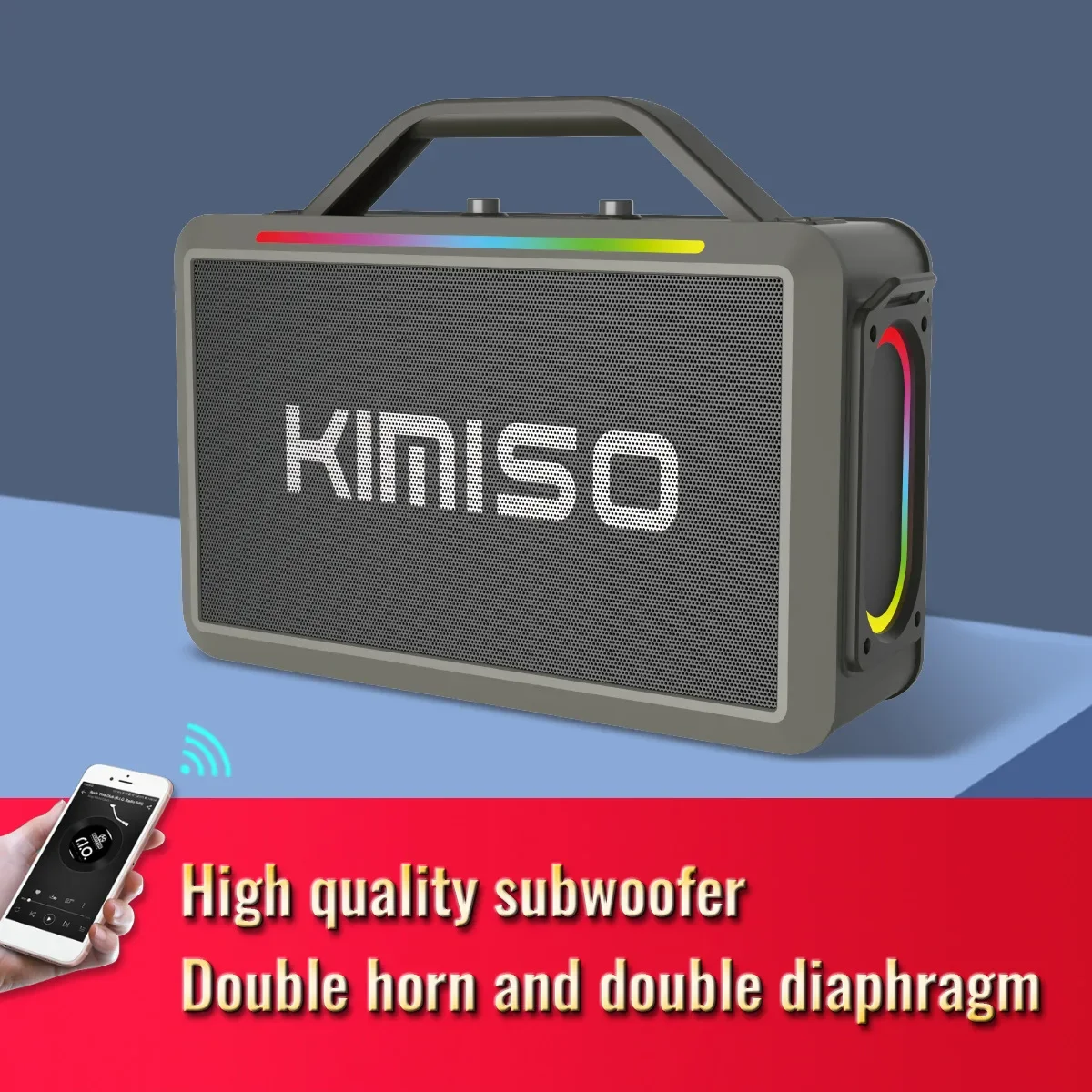KIMISO Karaoke Bluetooth speaker wireless subwoofer portable speaker Bluetooth 5.3 with dual microphone 7200mAh battery FM radio 4