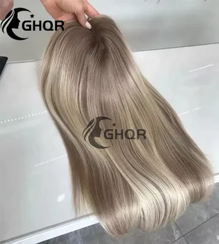 Parrucche 100% Capelli Umani, Parrucca Frontale in Pizzo 360 con Highlights, Marrone Ombre Biondo, Parrucca Frontale in Pizzo 13x6 13x4, Ondulata, Brasiliana, Pre-Plucked