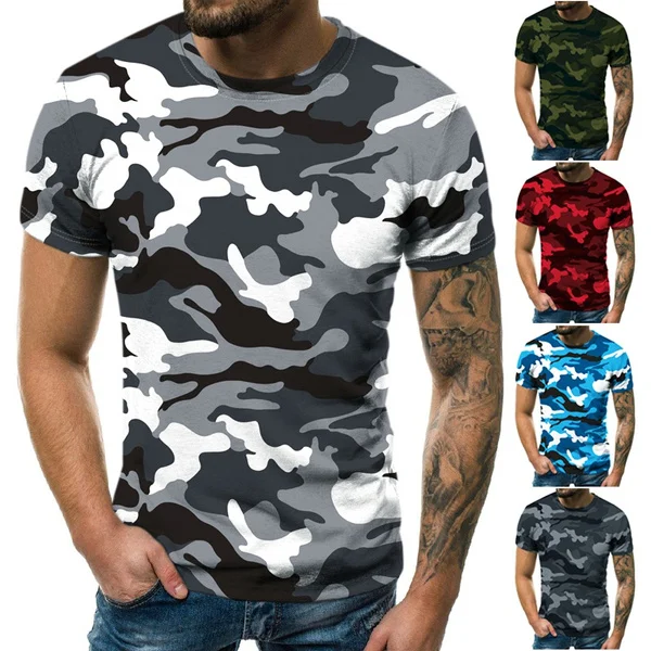 

2023 New Men's Fashion Summer Tops Short Sleeve Motif Round Neck Slim Camouflage Casual Fashion Harajuku Street Style T-shrit