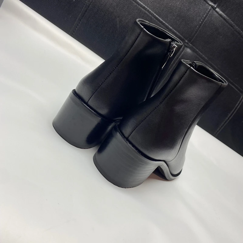 Withered Fashion Elegant Office Ladies Genuine Leather High-Heeled Chelsea Boots Retro Pointed Toe Cowhide Ankle Boots Women