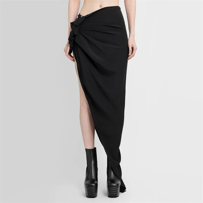 

Women's Skirt 2023 Summer New Korean Fashion Asymmetric High Split Open Leg Sexy Wrap Hip Skirt Pleated Oblique Swing Slim Skirt