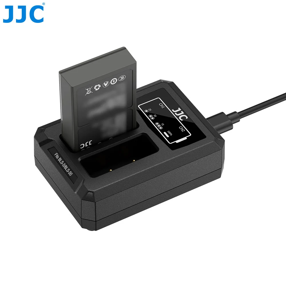 JJC BLS-5 BLS-50 BLS-1 USB 타입 C 듀얼 배터리 충전기 (올림푸스 OM-D E-M10 Mark I II III IV PEN E-PM2 PEN E-PL 카메라용)