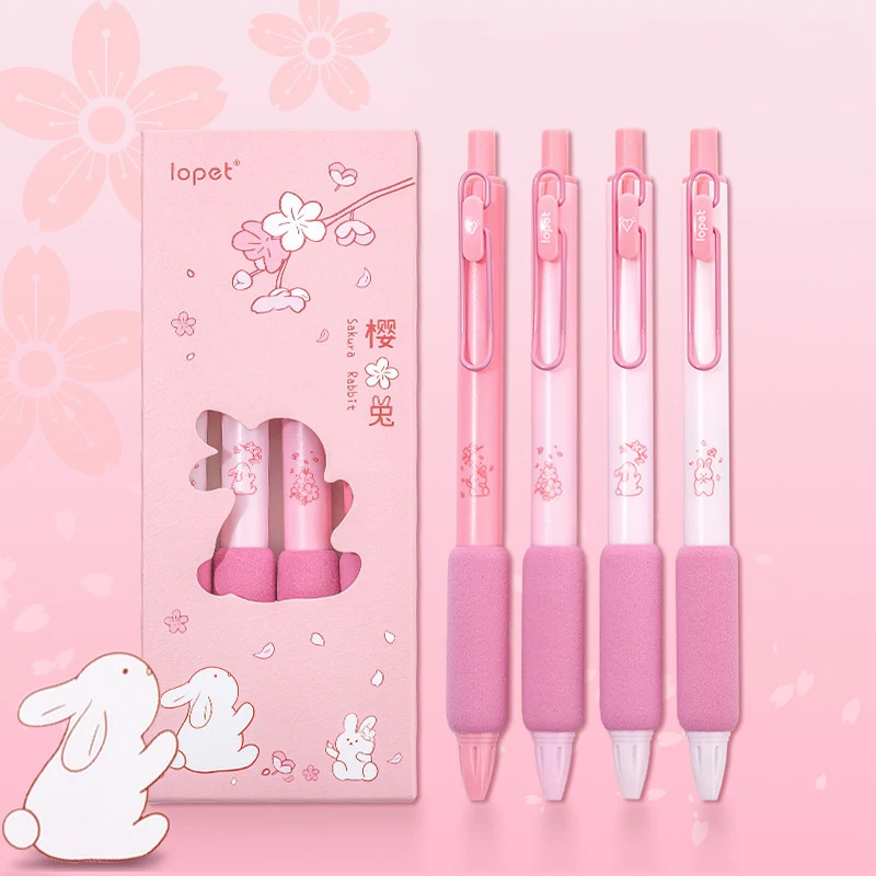 학생용 사쿠라 젤 펜 세트, 블랙 리필 필기펜, 소프트 터치 문구, 학교 사무용품, 0.5mm, 4 개/팩