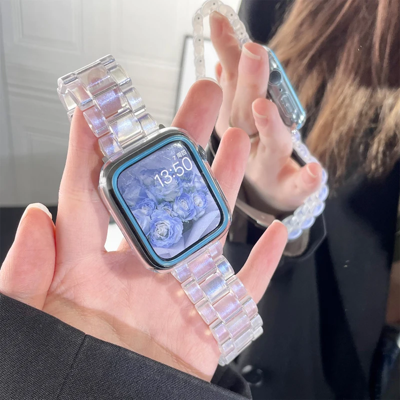 애플 워치용 수지 투명 스트랩, 울트라 밴드, 49mm, 41mm, 45mm, 40mm, 42mm, 44mm, 아이워치 시리즈 8, 7, 6, SE, 5, 4, 3 용 여성용 팔찌