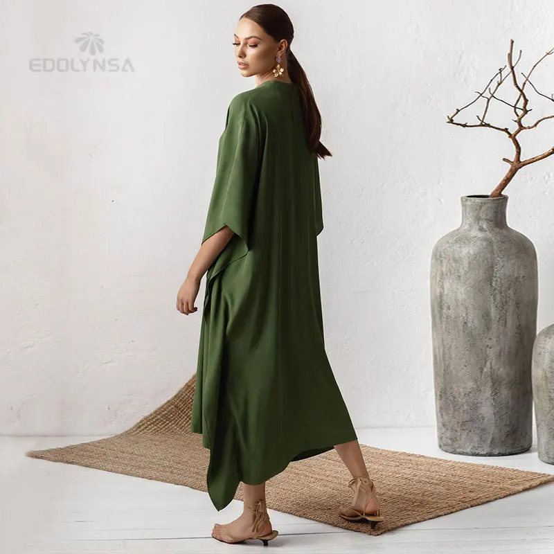 Long Red Kaftan Plus Size V-neck Maxi Dress Summer Clothing Women Beach Wear Swim Suit Cover Up robe de plage sarong Q1344