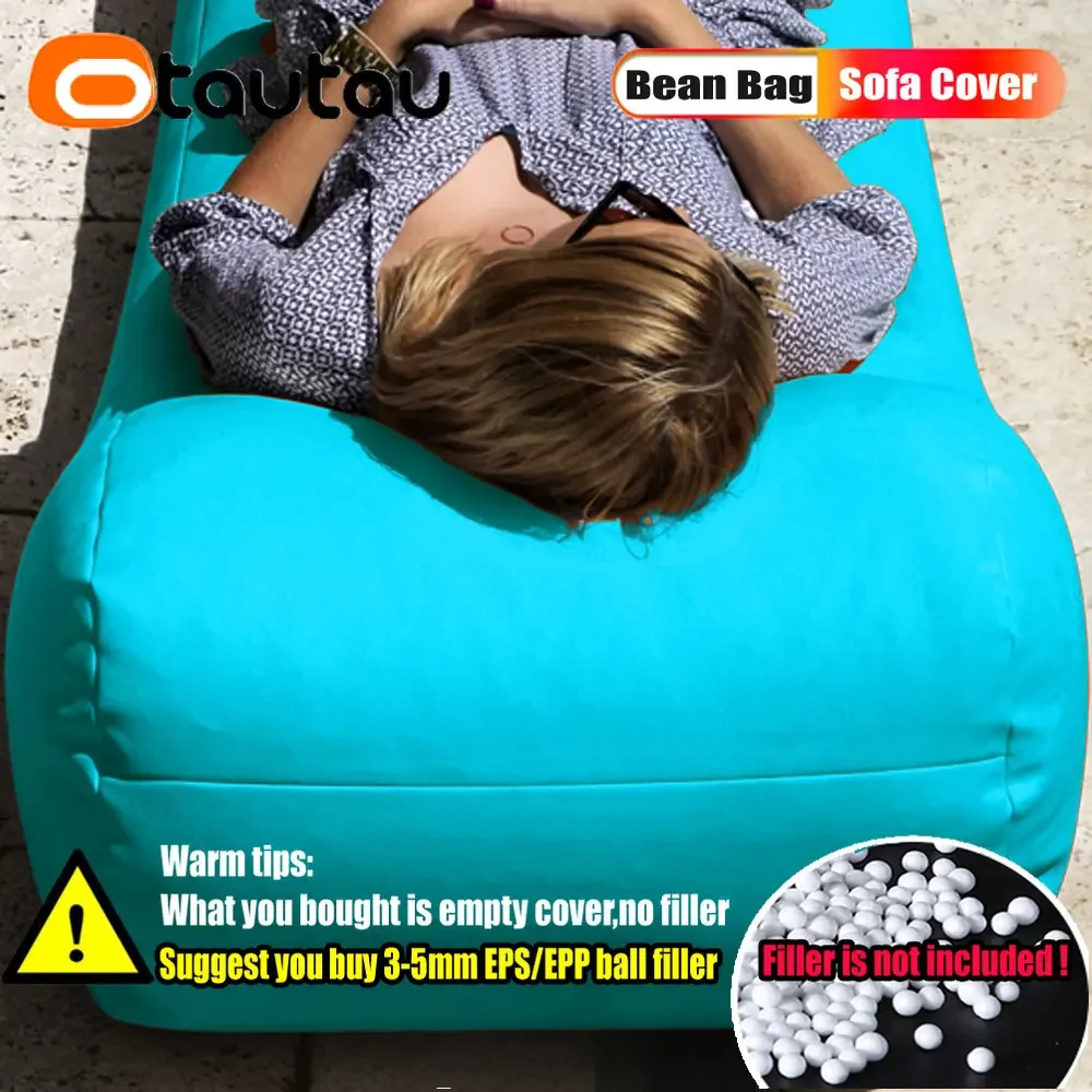 OTAUTAU filled Outdoor Chaise Lounge Pouf with Filler Whaterproof Swim Pool Floating Garden Camp Beanbag Puff Sofa Bed SF059