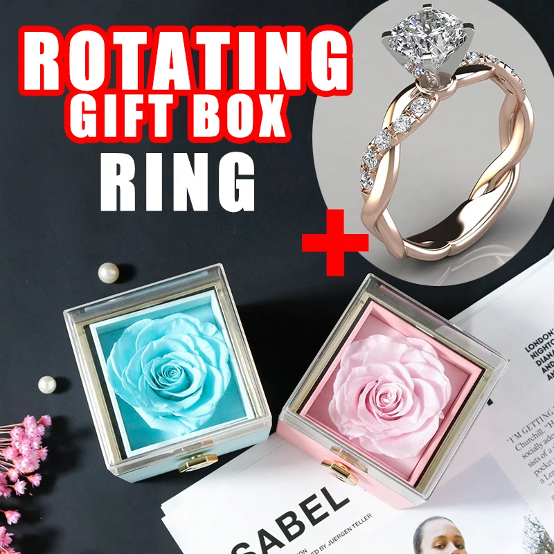 

Valentine's Day Marriage Proposal Rotating Rose Gift Box Acrylic Ring Box Pendant Preserved Flower Gift Box Jewelry Box Women's