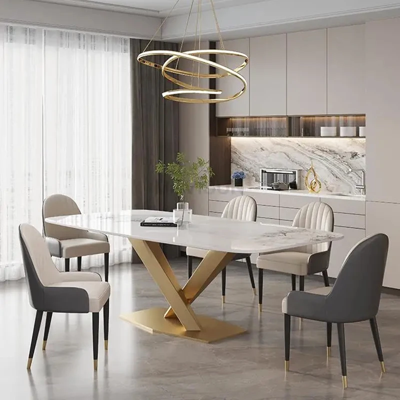 

Luxurious Kitchen Table Rectangle Marble Desk Stainless Steel Golden Finish Luxury Unique Living Room Muebles Modern Furniture