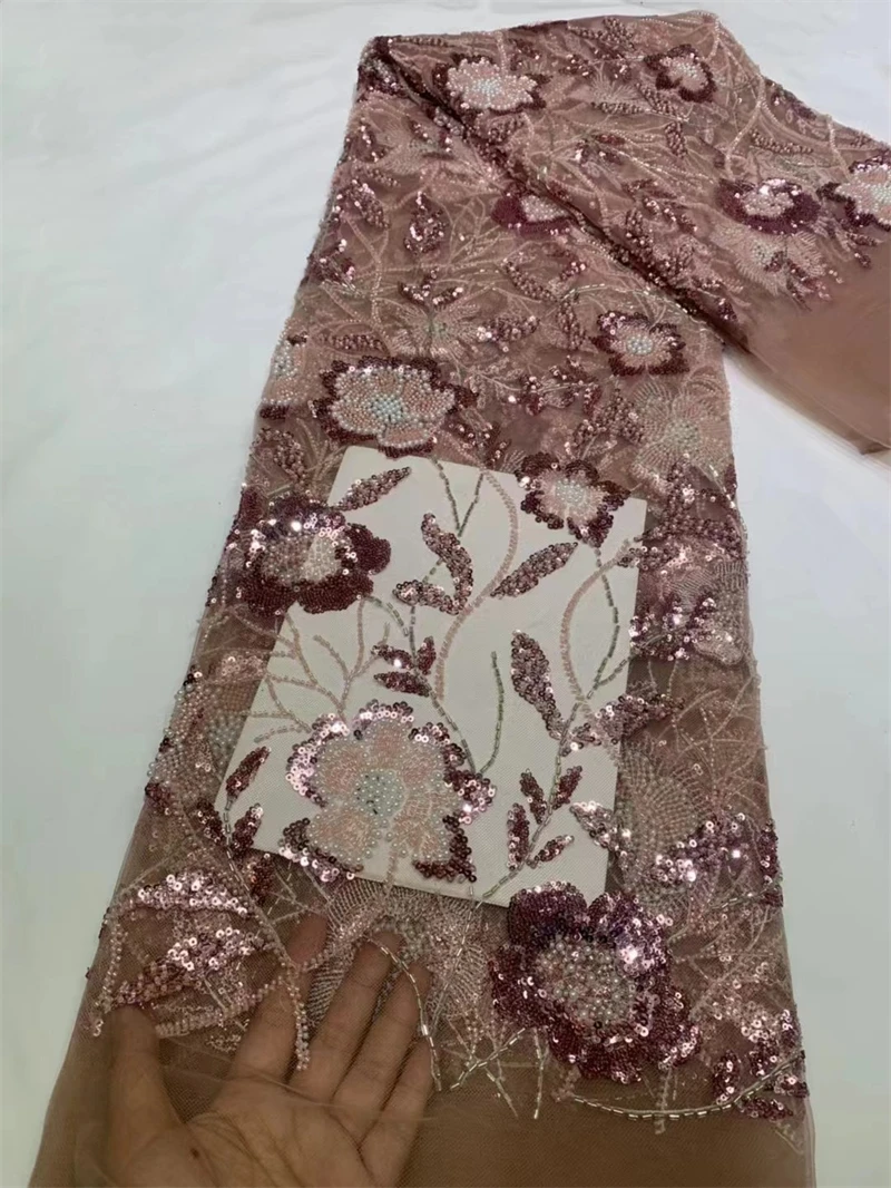 

African Sequins Tulle Lace Fabric for Women, French Luxury Beaded Net, Nigerian Wedding Dresses, High Quality, 2024