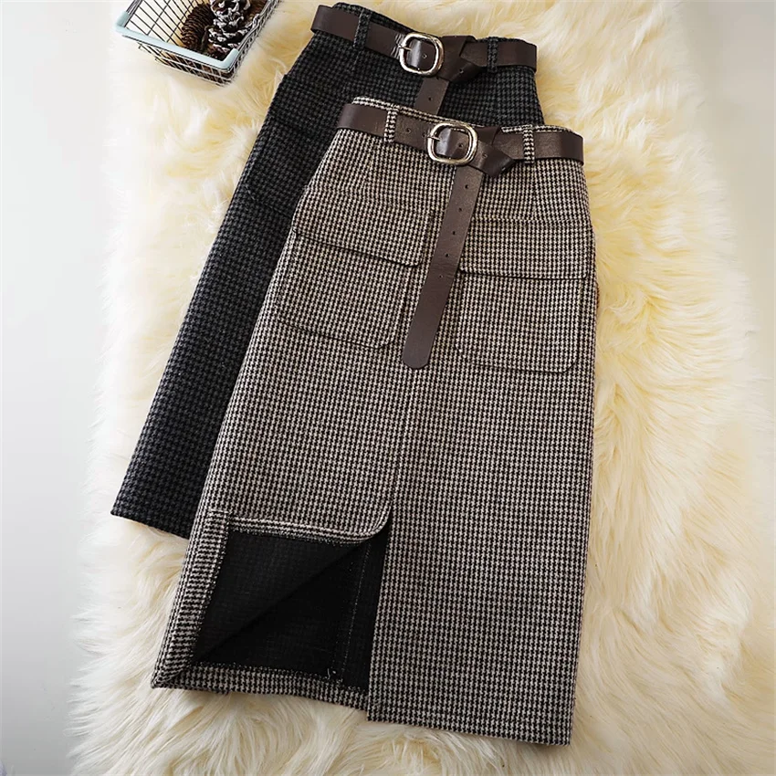 

Осень-зима 2023, элегантные женские шерстяные юбки Gowyimmes, трапециевидные юбки с высокой талией, женские юбки средней длины в стиле ретро PD1676