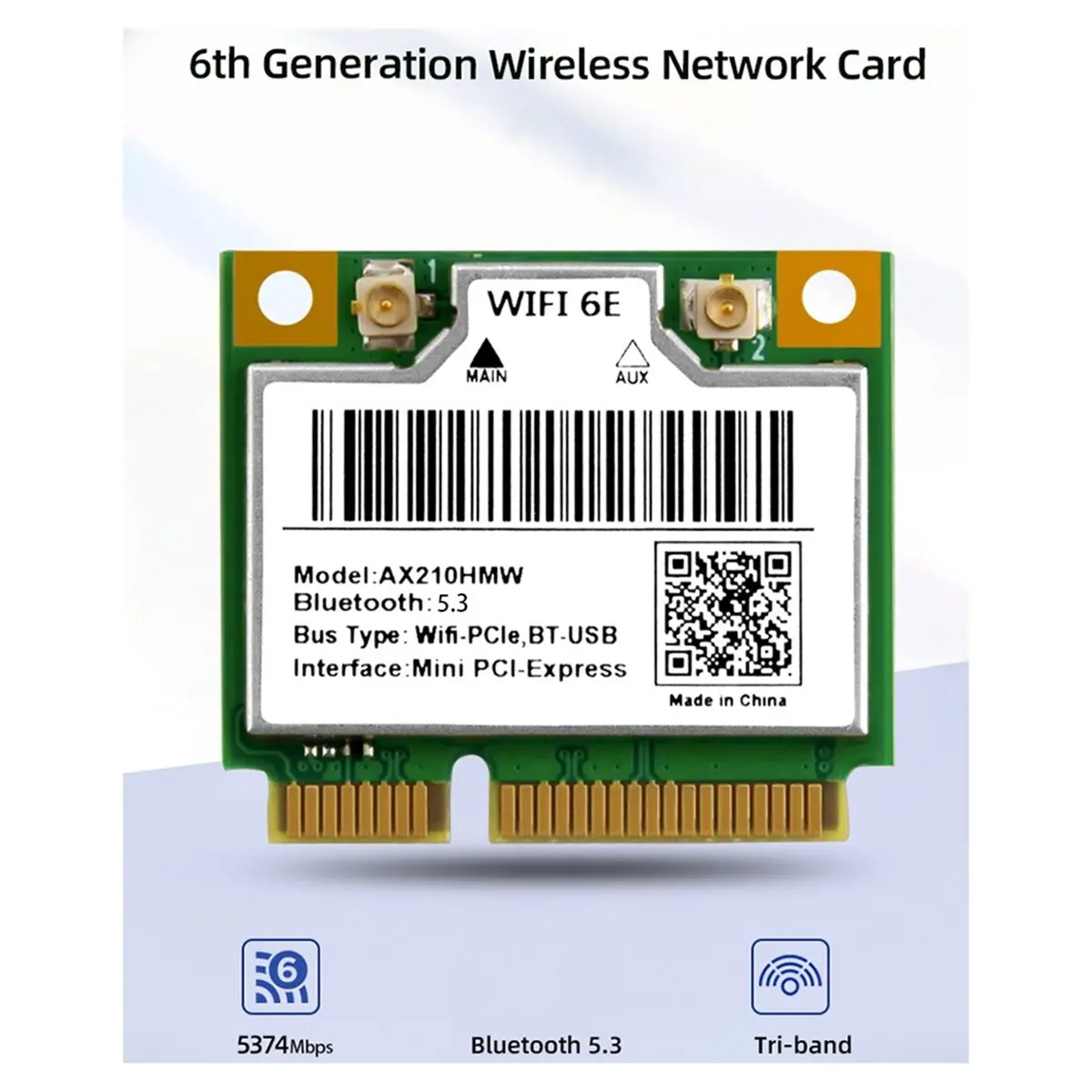 2026new WiFi 6E 미니 PCI-E AX210HMW 무선 네트워크 카드 데스크탑 노트북용 블루투스 5.3 어댑터, 트라이 밴드 2.4/5/6GHz AX WiFi