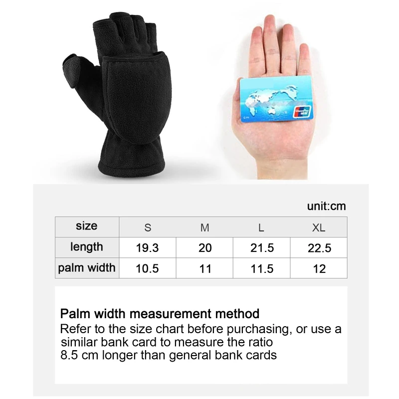 Windproof Convertible Gloves Winter Warm Mittens Half Finger Gloves with Flap Cover For Man Women Kids Children 6