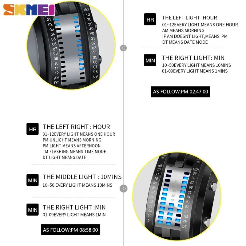 SKMEI 0926 Couple Stainless Steel Strap LED Display Watches 5Bar Waterproof Digital Watch reloj hombre for Creative Sport 4