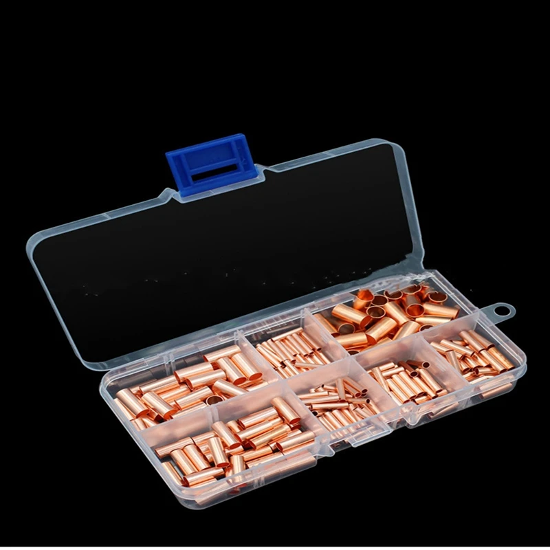500Pcs GT Copper Connecting Pipe Wire Joint Small Copper Tube Terminal Cable Lug Bootlace Ferrule Kit