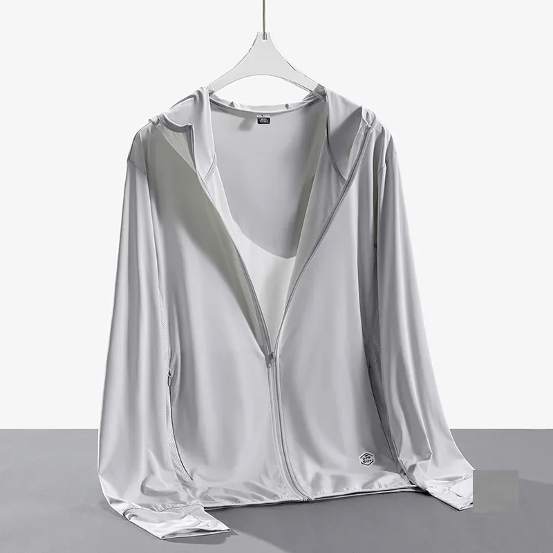 Summer Ice Silk Jacket Outdoor UV Protection Bicycle Fishing Breathable Quick Drying Coat Couple Hooded Sun Protection Clothing