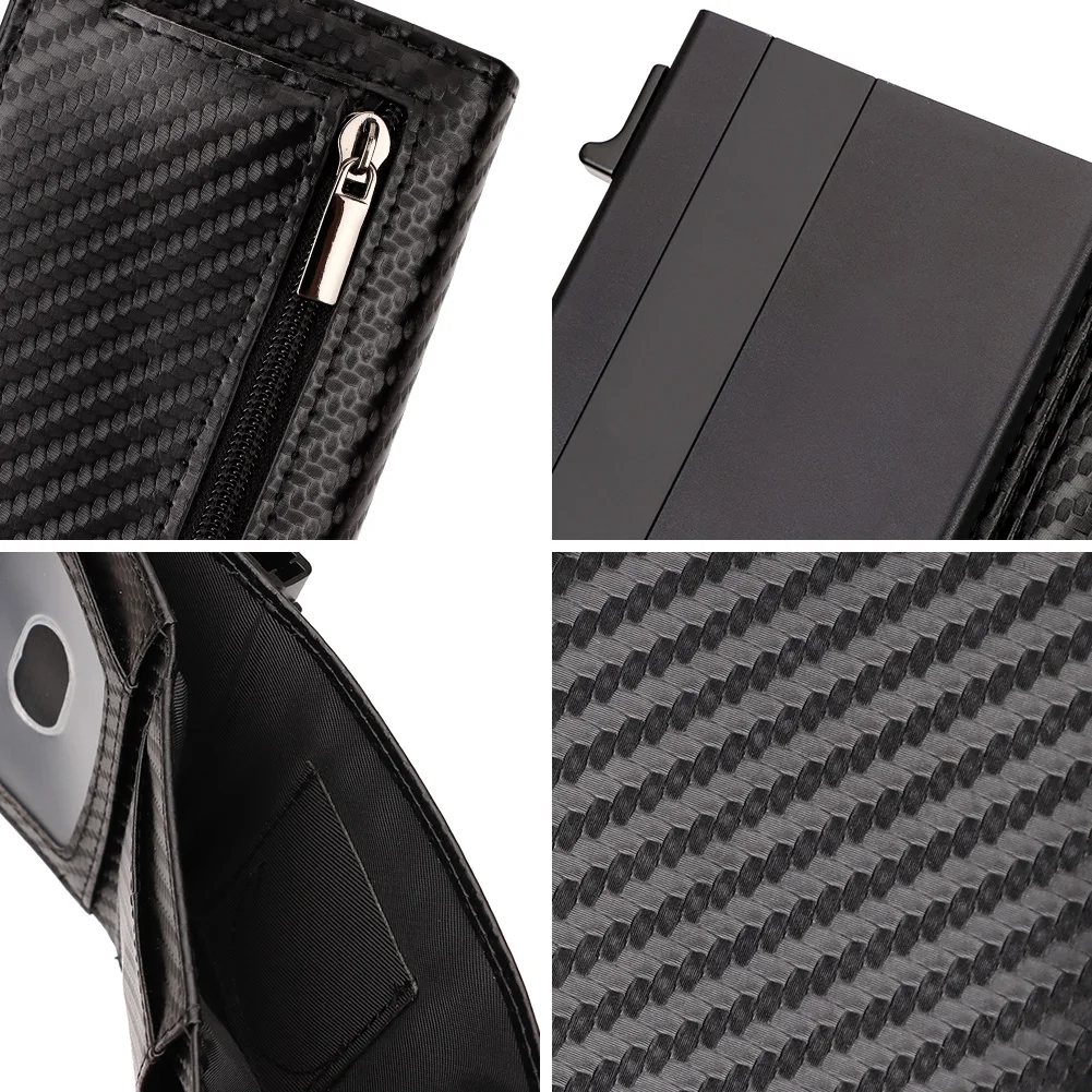 Carbon Fiber ID Credit Bank Card Holder Wallet Luxury Brand Automatic Pop Up Men Anti Rfid Blocking Protected Money Wallets