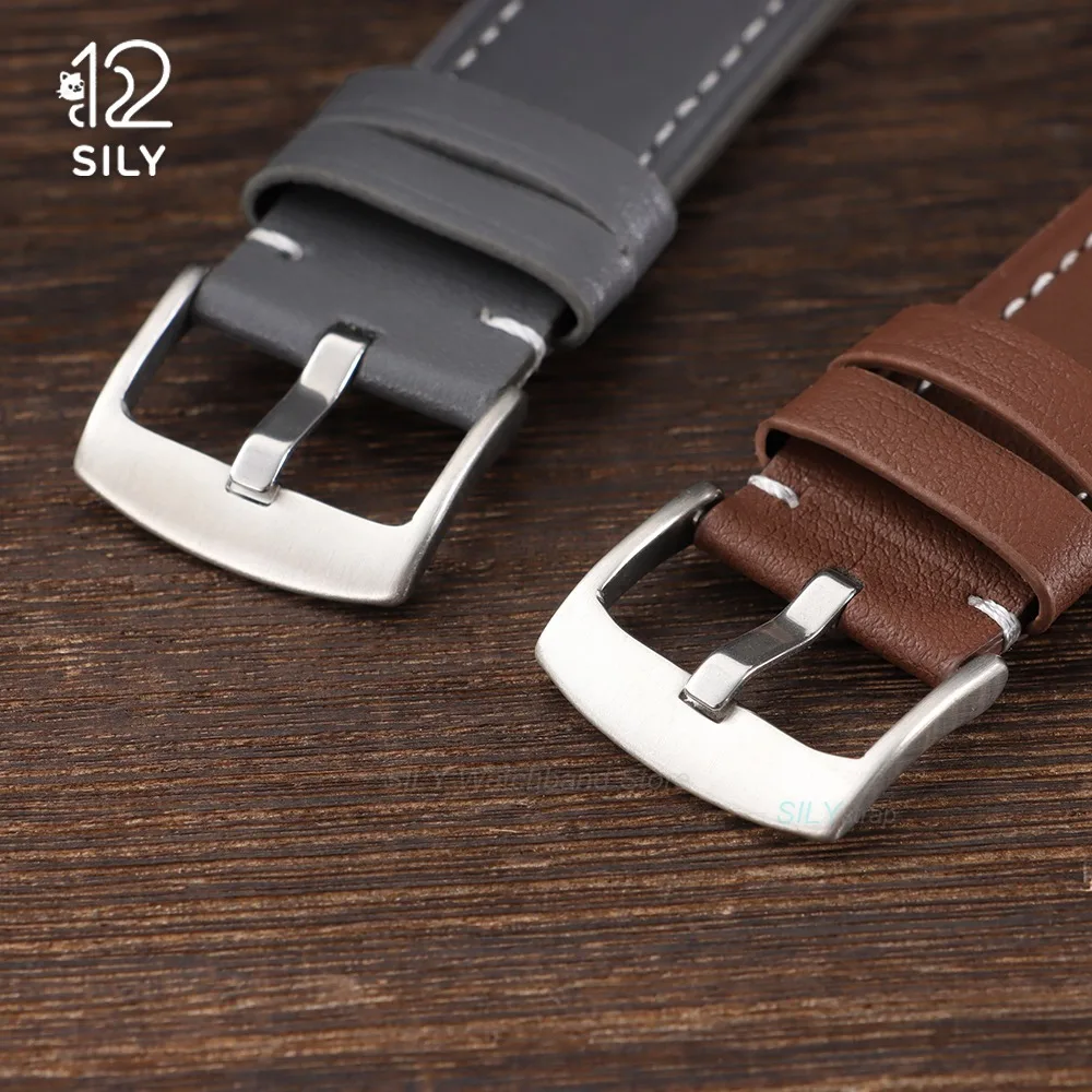 Vintage Leather Watchband with Metal Pin Buckle - Quick Release Strap
