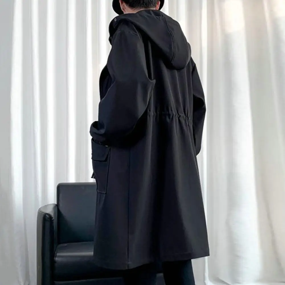 Description Picture 5 of itemMen Hooded Windbreaker Stylish Men's Hooded Trench Coat with Zipper Closure Big Pockets Windproof Streetwear Jacket for Men