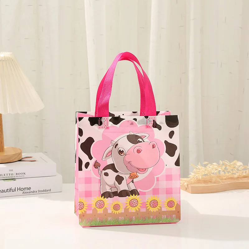 StoBag 4pcs Cartoon Non-woven Gift Tote Bags Kids Child Fabric Candy Package Waterproof Storage Reusable Pouch Birthday Party 3