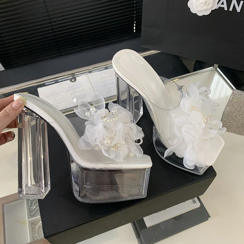 Summer Women Pumps Sandals PVC Jelly Slippers Open Toe High Heels Women Transparent Perspex Slippers Shoes Clear Sandals Crystal