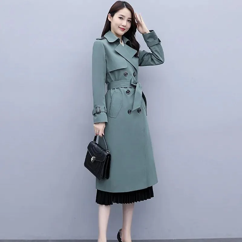 Female Mid Length Knee Length Windbreaker Women's High-end 2024 New Trendy Splicing Korean Autumn Fashion Coat Women Solid color