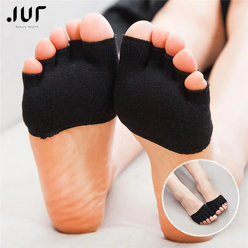 

1Pair 5 Toes Cushion Metatarsal Sore Forefoot Support Massage Toe Socks Breathable Cotton Sponge Half Insoles Pads