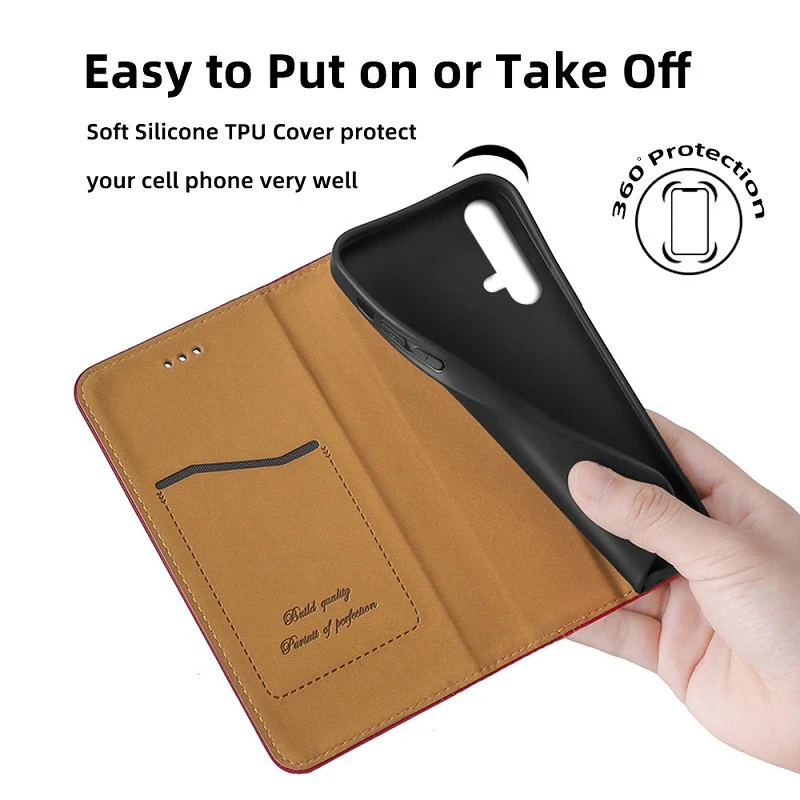 Custodia A Libro Portafoglio In PU Pelle Per Huawei Nova 5T - Cover Magnetica Con Slot Per Carte E Supporto, Design Lupo Nero/Marrone, Protezione 360° - 4