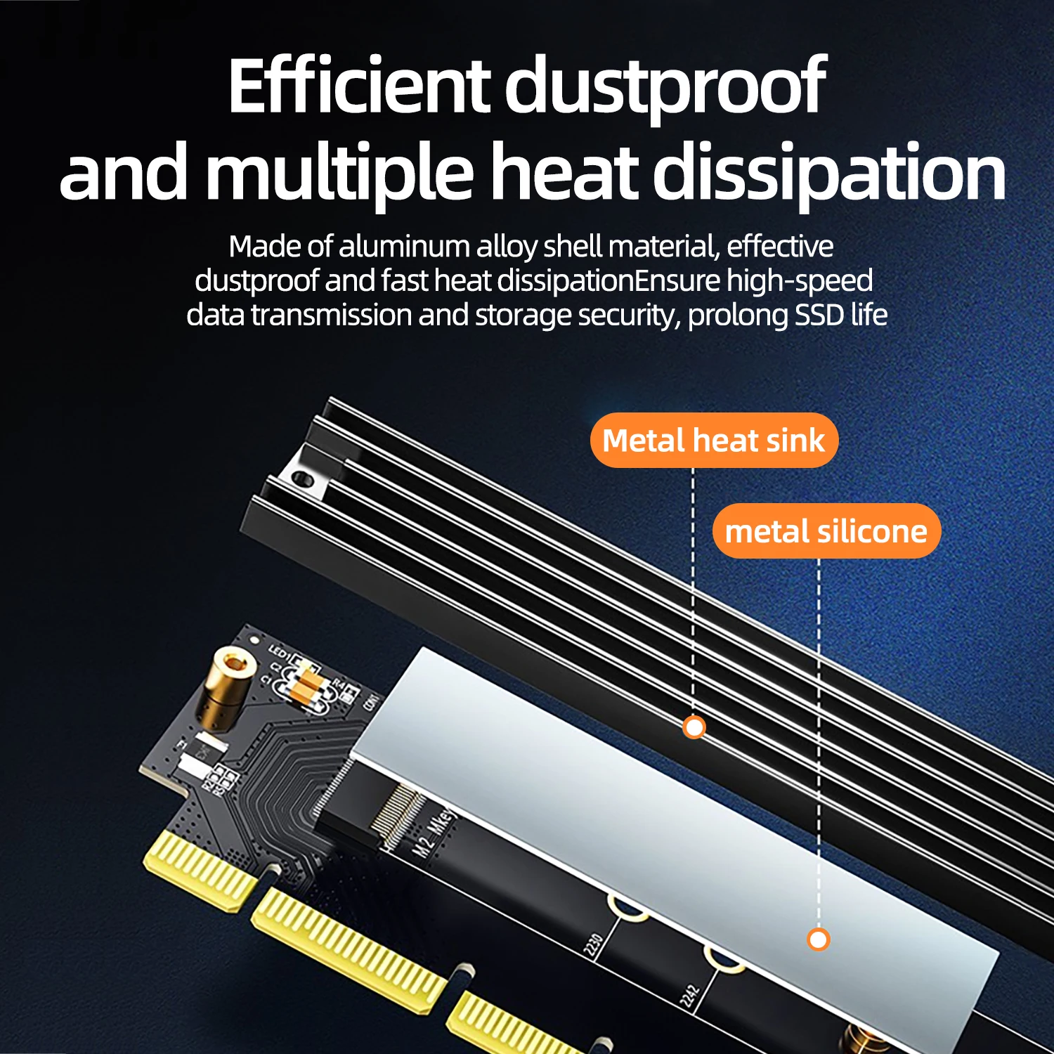 M2 NVMe SSD to PCI-e x16 Adapter Board Support 2280/2260/2242/2230 with Heatsink Cover M.2 NVMe SSD M-key Extension Card