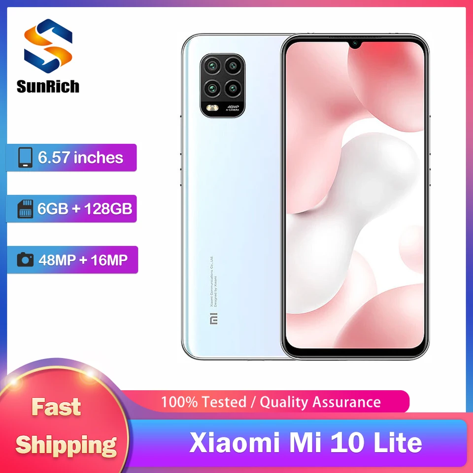 Original Xiaomi Mi 10 Lite 5G Mobile Phone 6.57'' 6GB/8GB RAM 128GB ROM  48MP+16MP Snapdragon 765G Octa-Core Android SmartPhone