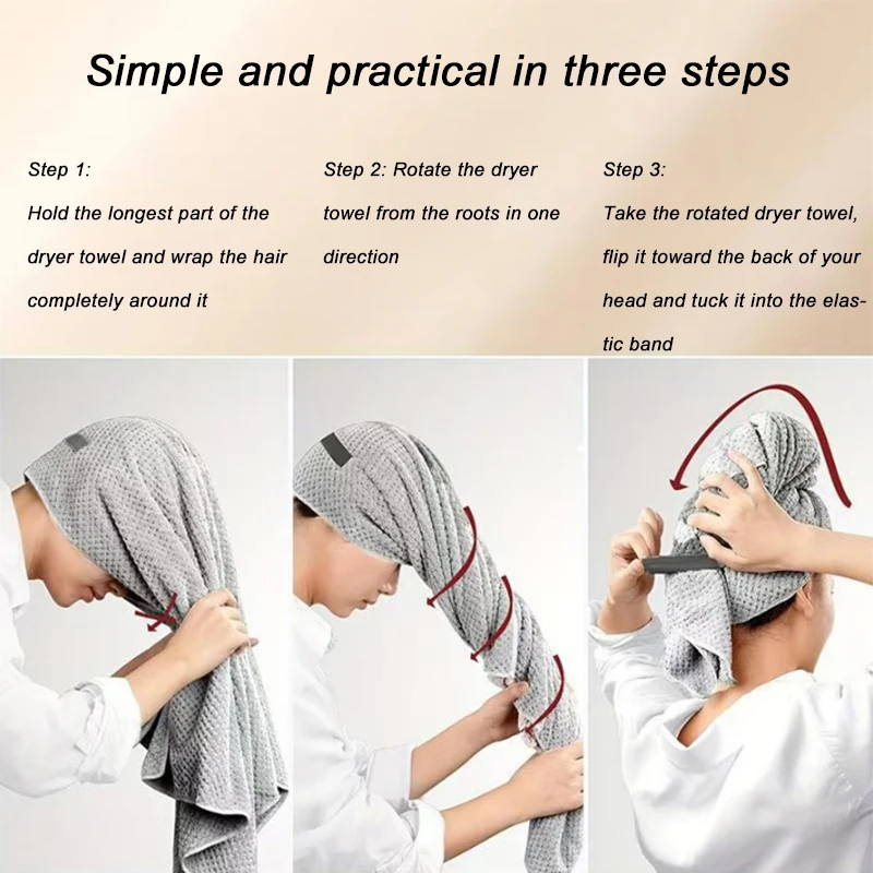 Microfiber Hair Towel Extra Large Wrap Quick Dry Hair Towel Wrap With Elastic Band , Ultra Absorbent Soft Hair Towel Wrap Turban